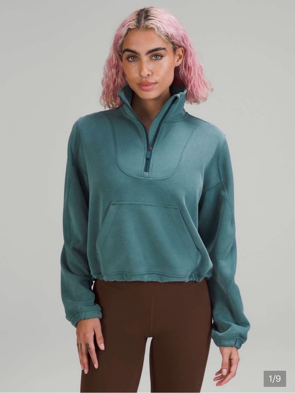 Lululemon BRUSHED SOFTSTREME RIBBED HALF ZIP Green jasper Size 4